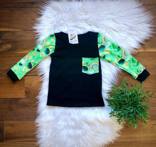 Luck of the Irish Long Sleeve Pocket Tee - Size 6-12M