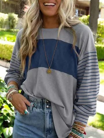 Blue Striped Contrast Top